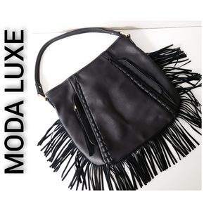 Moda Luxe Black Fringe Shoulder Tote